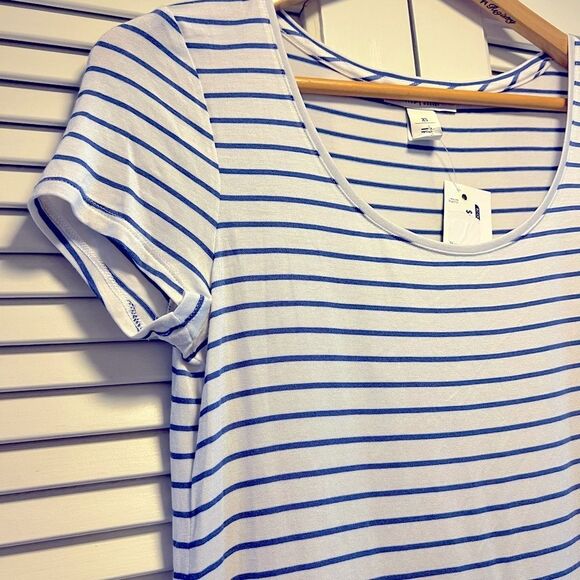 😊 3/$30 WHBM Striped Scoop Neck Short Sleeve Tee Rayon White & Blue - Picture 8 of 12